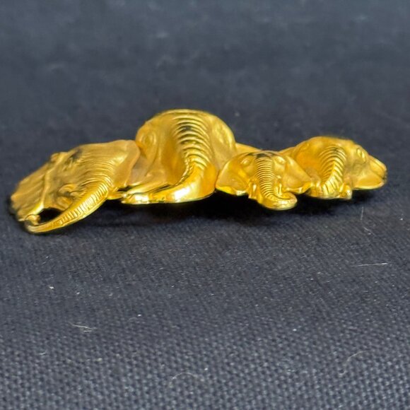 Vintage Gold Elephant Family Brooch Pin African Wildlife Jewelry - Picture 6 of 10